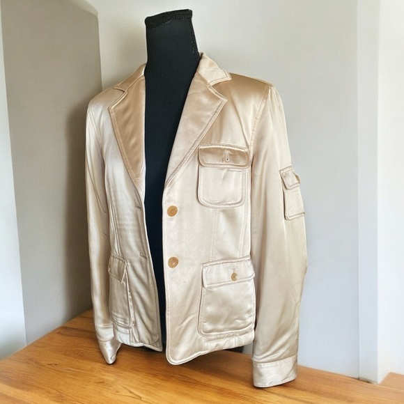 ESTHER CHEN Tan Two Button Satiny Acetate/Rayon Jacket Women’s Size 6 - Picture 2 of 11